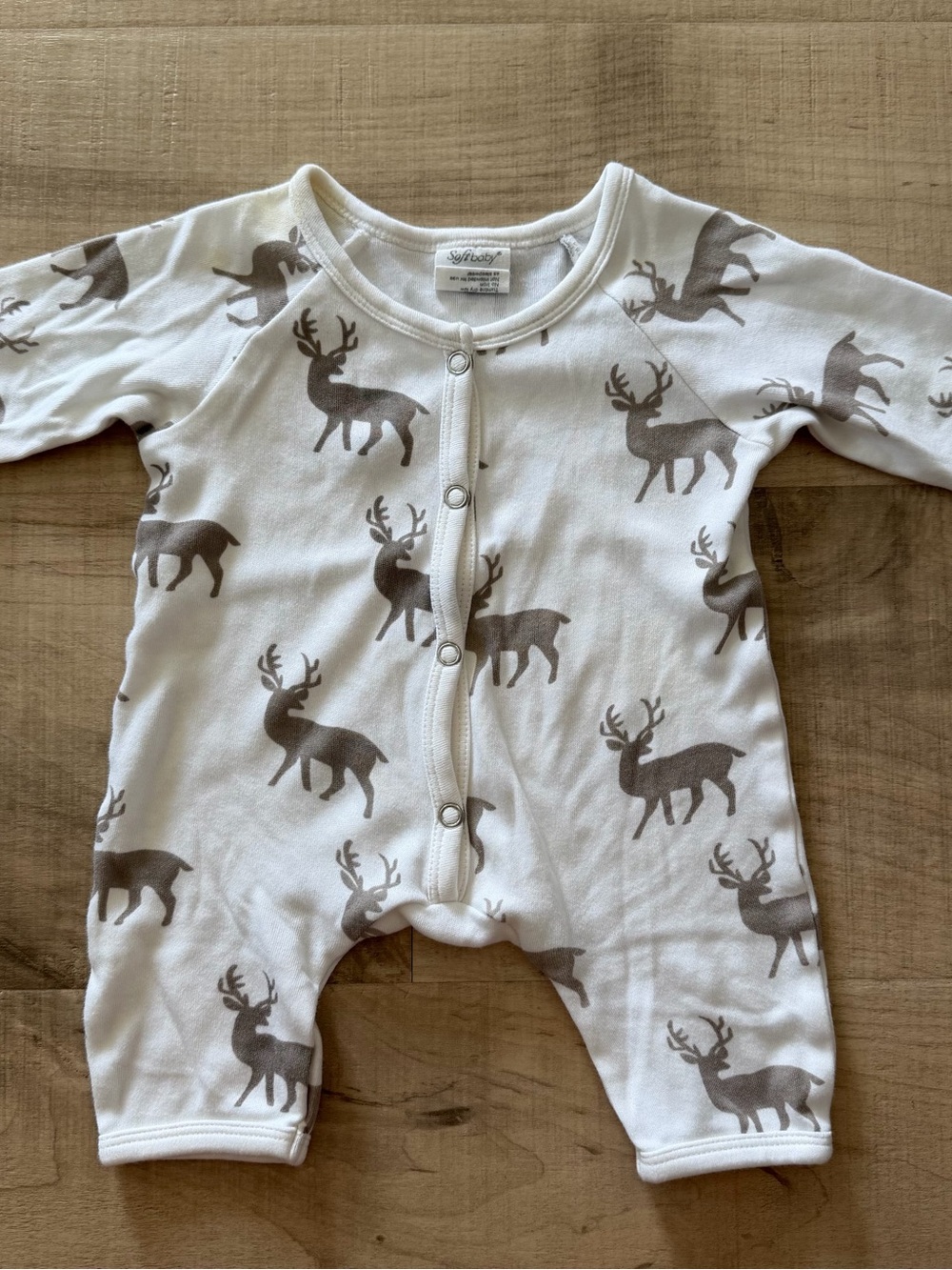 Baby One-Piece Footie with Taupe Deer Print